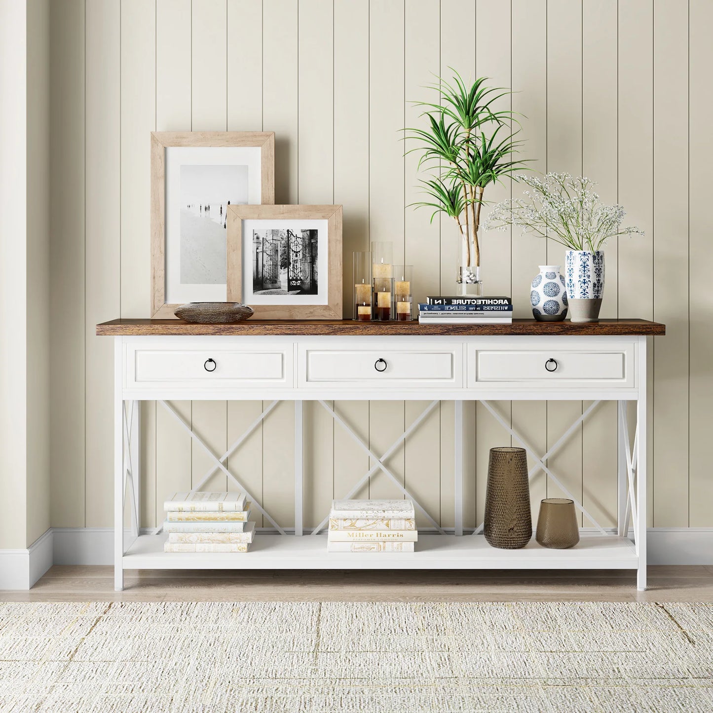 Tribesigns 70.8" Console Table with 3 Drawers, Farmhouse Entryway Table with Storage Shelf, Narrow Long Sofa Foyer Table for Ent