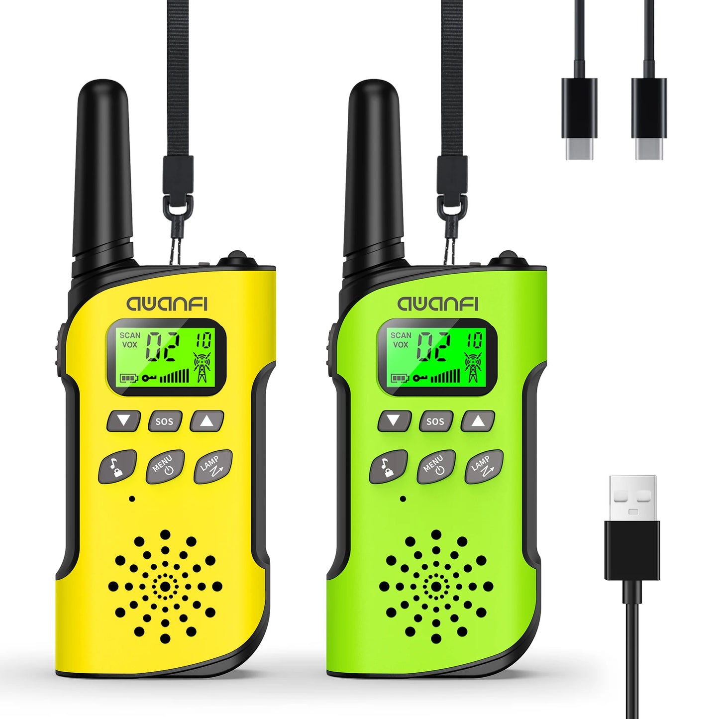 AWANFI Kids Walkie Talkies Rechargeable  2/3/4 Packs Long Range FRS, 22 Channels, VOX, 1000mAh Li-ion Battery for Camping Hiking