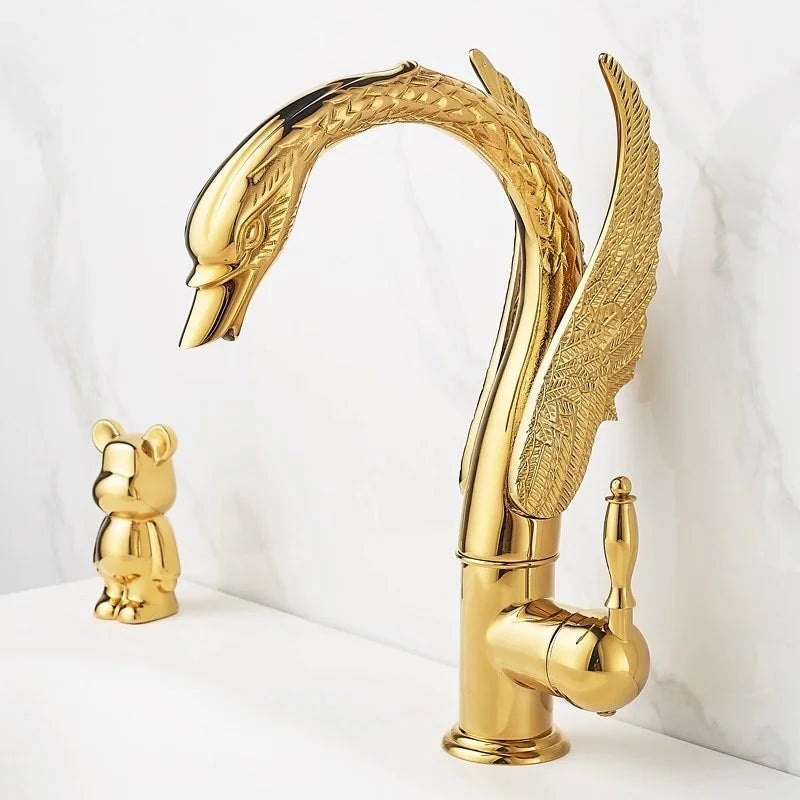 Antique Bronze Swan bathroom faucet copper Gold basin faucet hot cold water faucet black sink faucet Chrome Lavotory Faucet