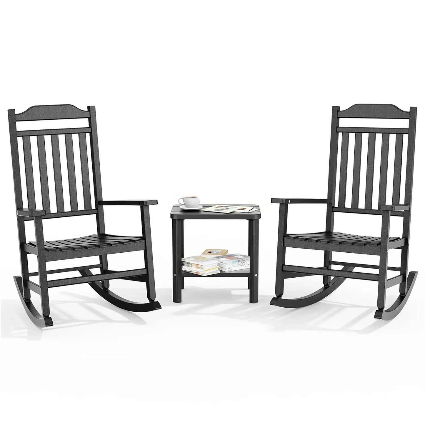 3 Piece Outdoor Rocking Bistro Set, Rocking Chairs Outdoor Furniture, Resin Waterproof Sun-Proof Patio Furniture, Customized