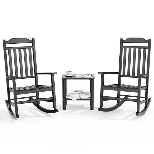 3 Piece Outdoor Rocking Bistro Set, Rocking Chairs Outdoor Furniture, Resin Waterproof Sun-Proof Patio Furniture, Customized