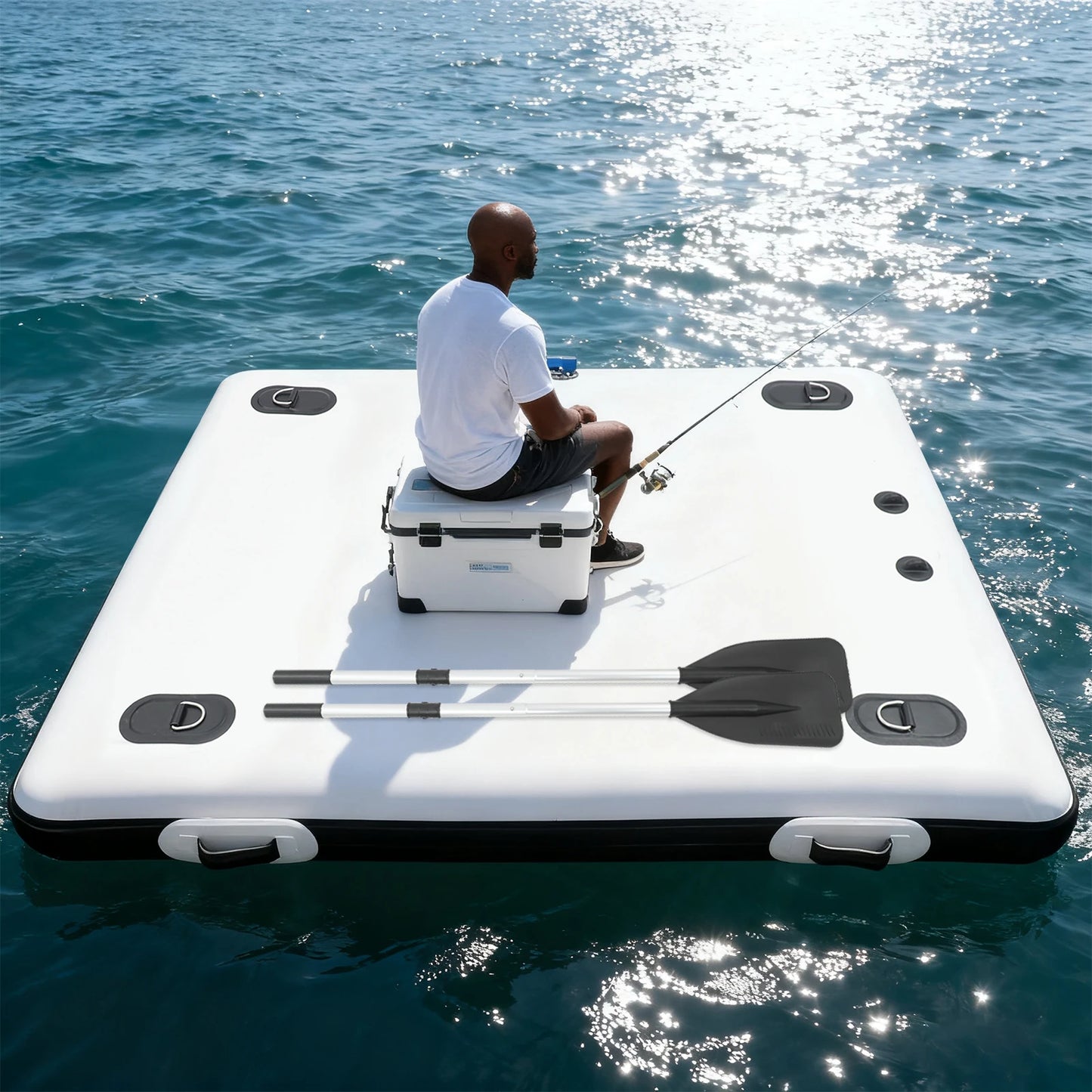 Fishing Boat for Sale, Inflatable Boat, Inflatable Floating Platform for Lake/Swimming Pool, Portable Inflatable Fishing Boat, PVC, Stainless Steel, Nylon Angling Boat, 400kg Max. Load-bearing Capacity for Leisure Craft, Phot