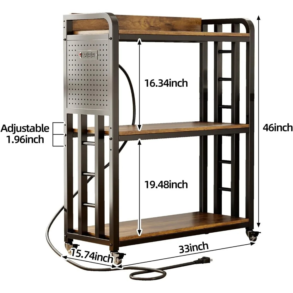 Kitchen Bakers Rack with Power Outlet,With pegboard Bakers Racks, Free Standing Kitchen Storage Shelf Rack, for Living Room, Din