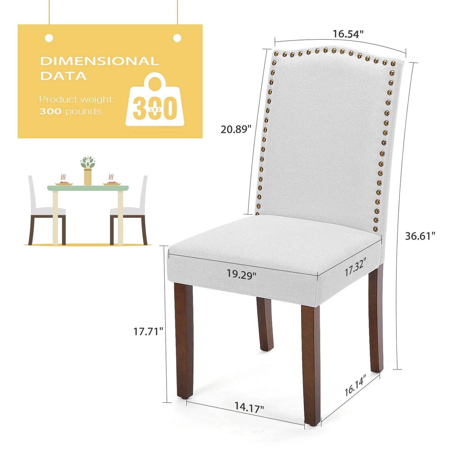 JHK Dining Chairs Padded Backrest Set Of 2 Thickened Sponge Cushion  Upholstered Fabric Kitchen Chairs With Nailhead Trim Home