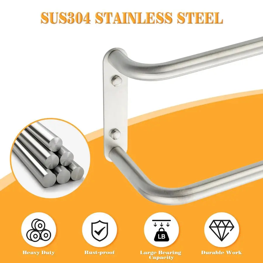 16 Inch Double Towel Bars for Bathroom Lavatory,Towel Holder Towel Racks for Bathroom Wall Mount SUS304 Stainless Steel Bath Tow