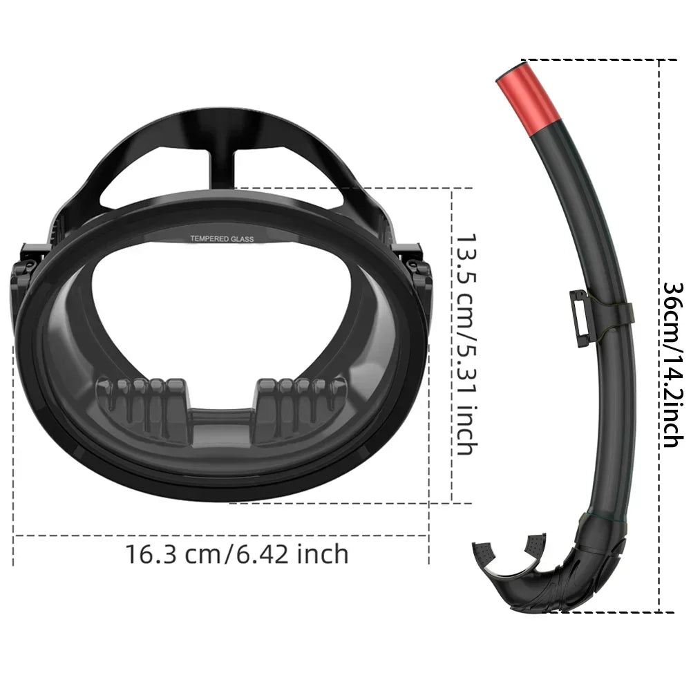 Oval Snorkel Mask Spearfishing Mask Classic Retro-Style Panoramic Wide View Scuba Goggles Tempered Glass Lens Wet Tube for Adult