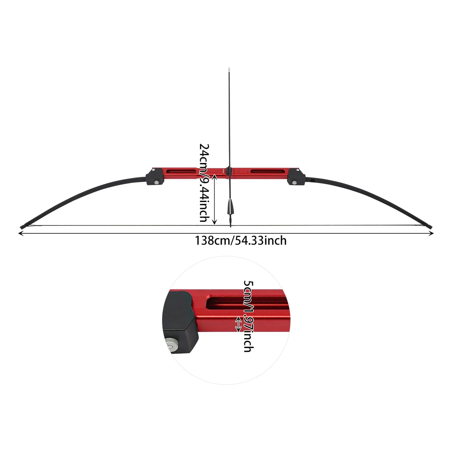 40lbs Traditional Recurve Bow, Archery Set, Foldable Bow, 138cm, Aluminum Alloy Riser, Epoxy Limbs, Red, Right Hand, with Arrows, Arm Guard, Finger Tab, Target Paper, Carry Bag, Portable, for Hunting, Target Shooting, Strengt