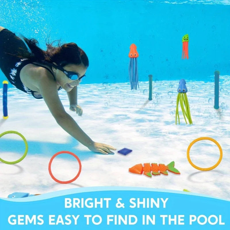 Joyfy 30 Pcs Diving Pool Toys for Kids Jumbo Set with Storage Bag Pool Games Summer Swim Water FishToys Multi-Item Party Favor