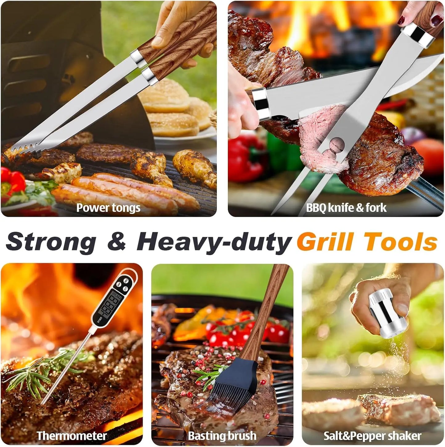 26pcs BBQ Grill Accessories Set for Men, Father's Day Gifts with Apron, Thermometer, Mats in Aluminum Case