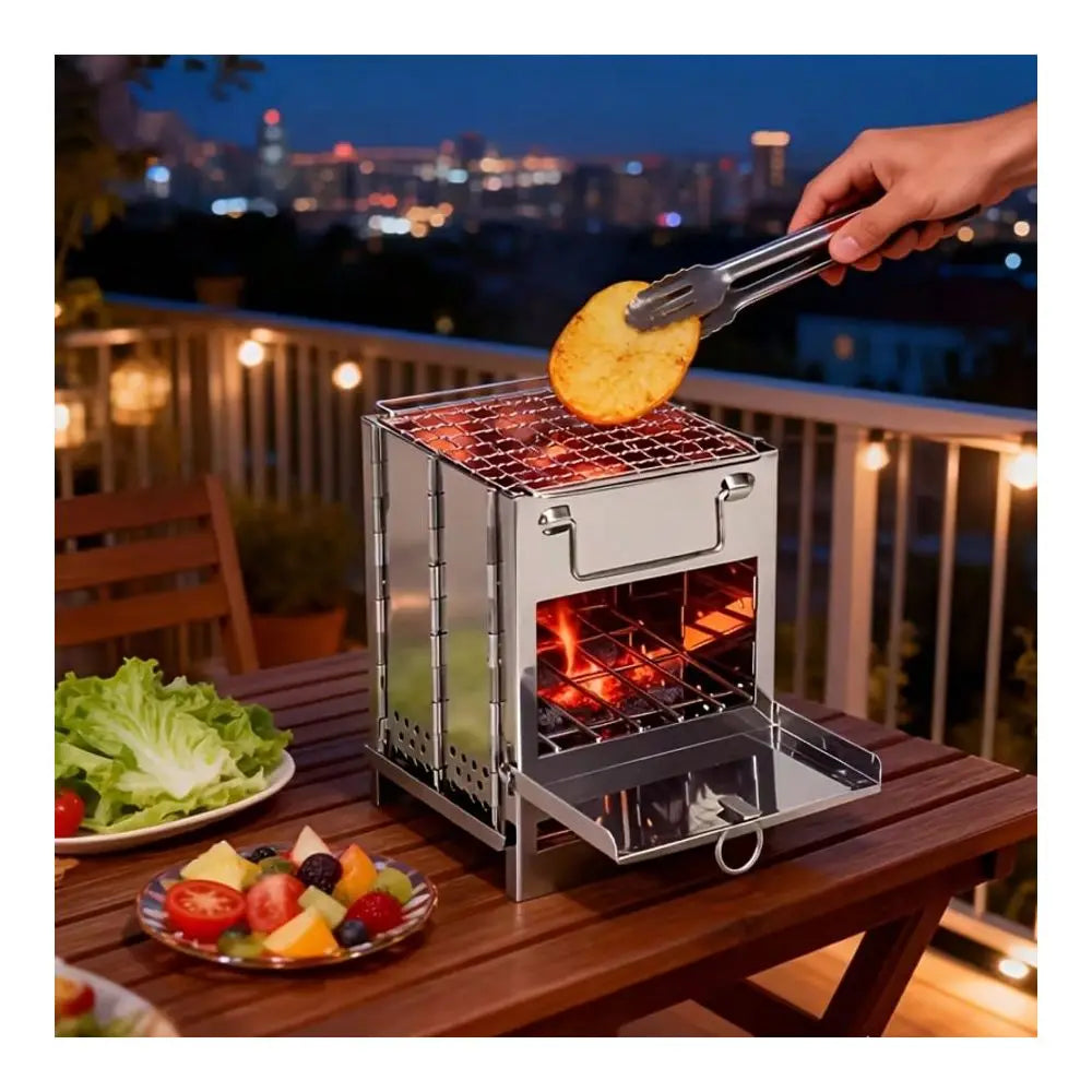 Portable Mini Wood Burning Stove, Lightweight Stainless Steel Camping Stove, Foldable Outdoor Cooking Heating Stove For Camping