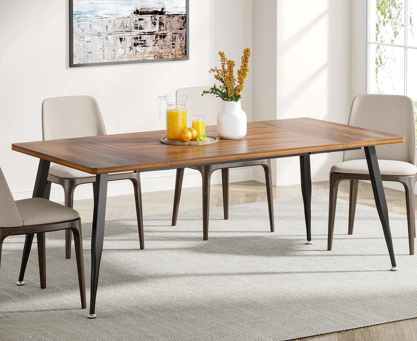 Tribesigns Dining Table180x80x75cm, Spacious Rustic Industrial Table for 6-8 People, Sturdy Metal Legs & Modern Faux Wood