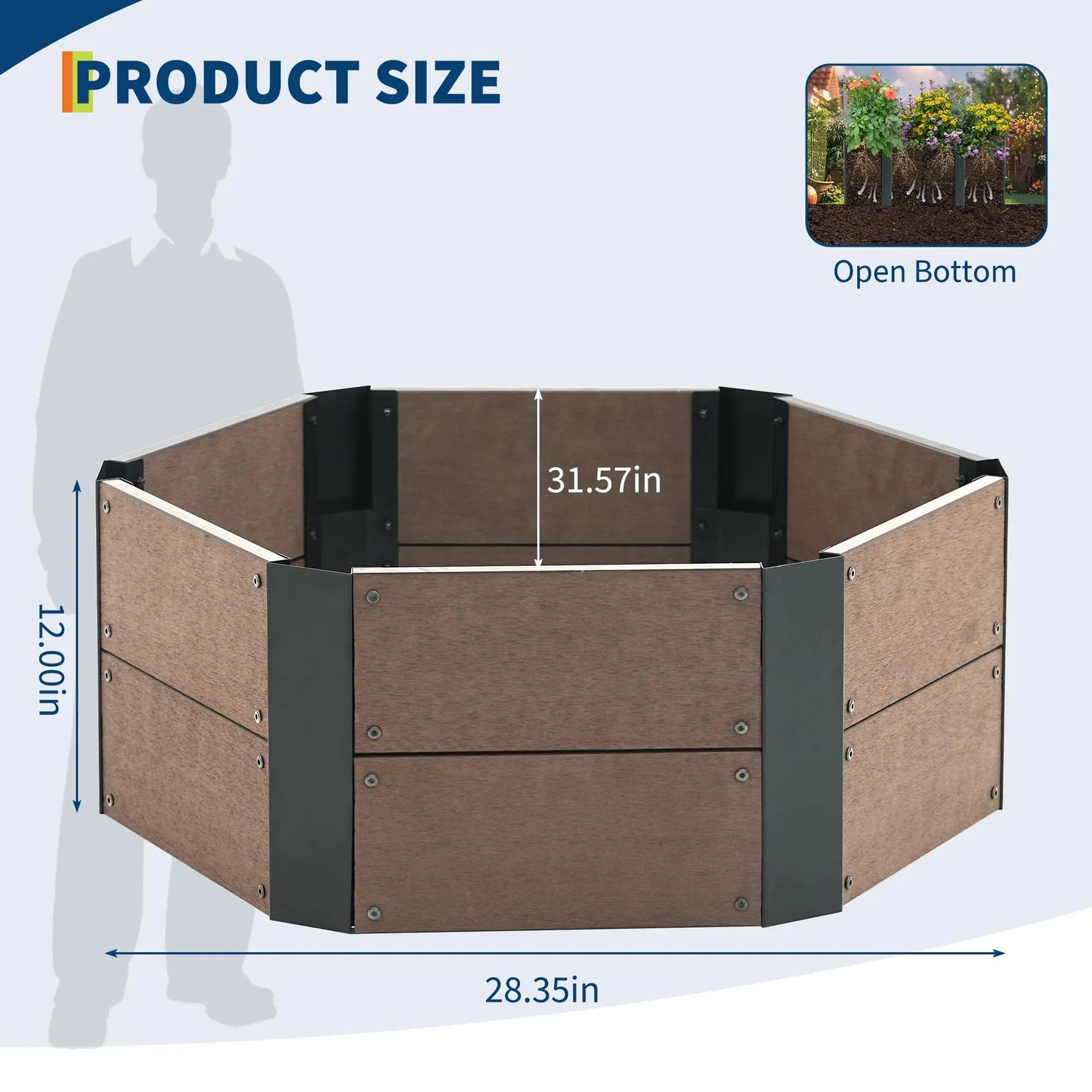Hexagon Raised Garden Bed Kit, 6-Panel Wood Look Planter Box for Indoor & Outdoor Use, 11.8 Inches Deep Large Herb & Vegetable