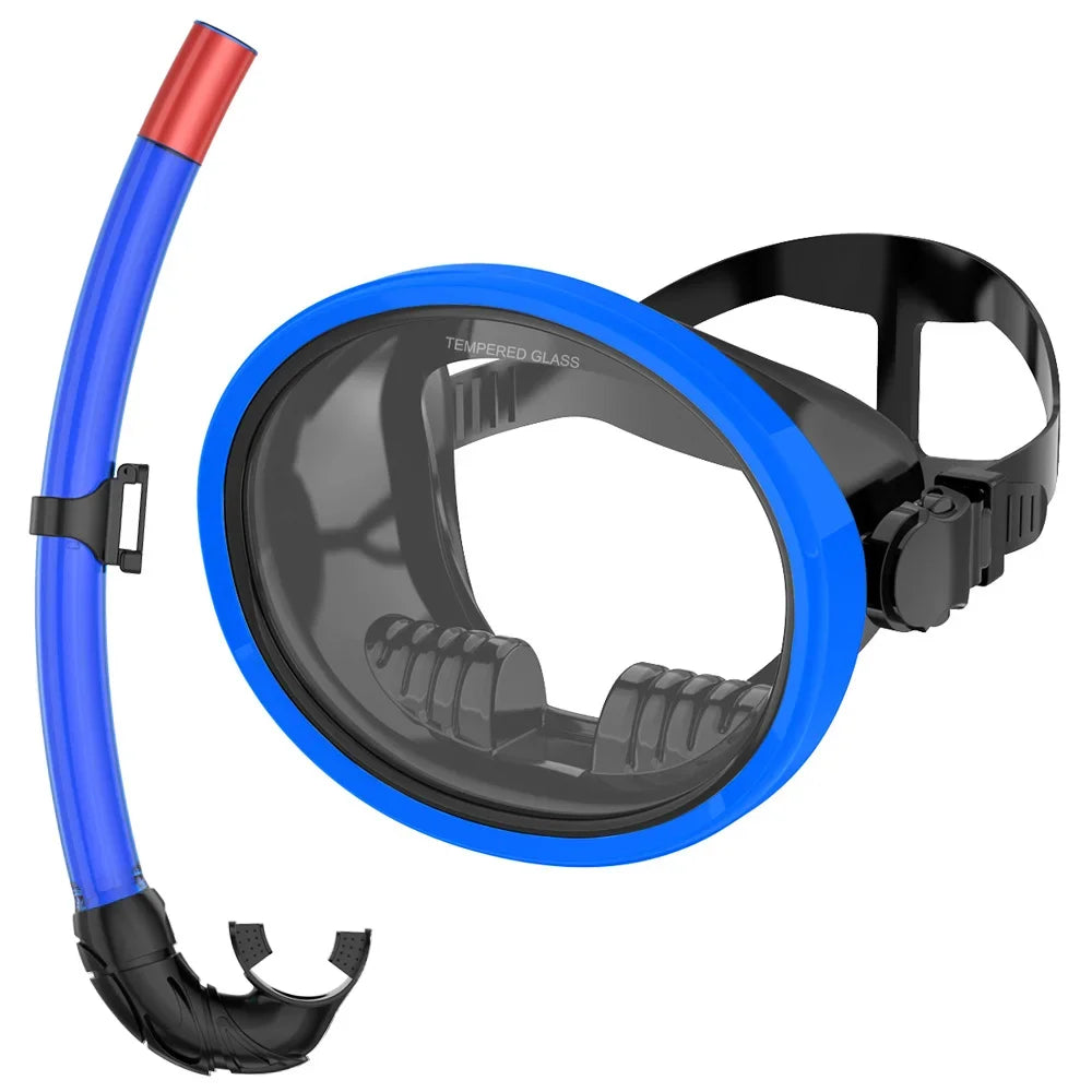 Oval Snorkel Mask Spearfishing Mask Classic Retro-Style Panoramic Wide View Scuba Goggles Tempered Glass Lens Wet Tube for Adult