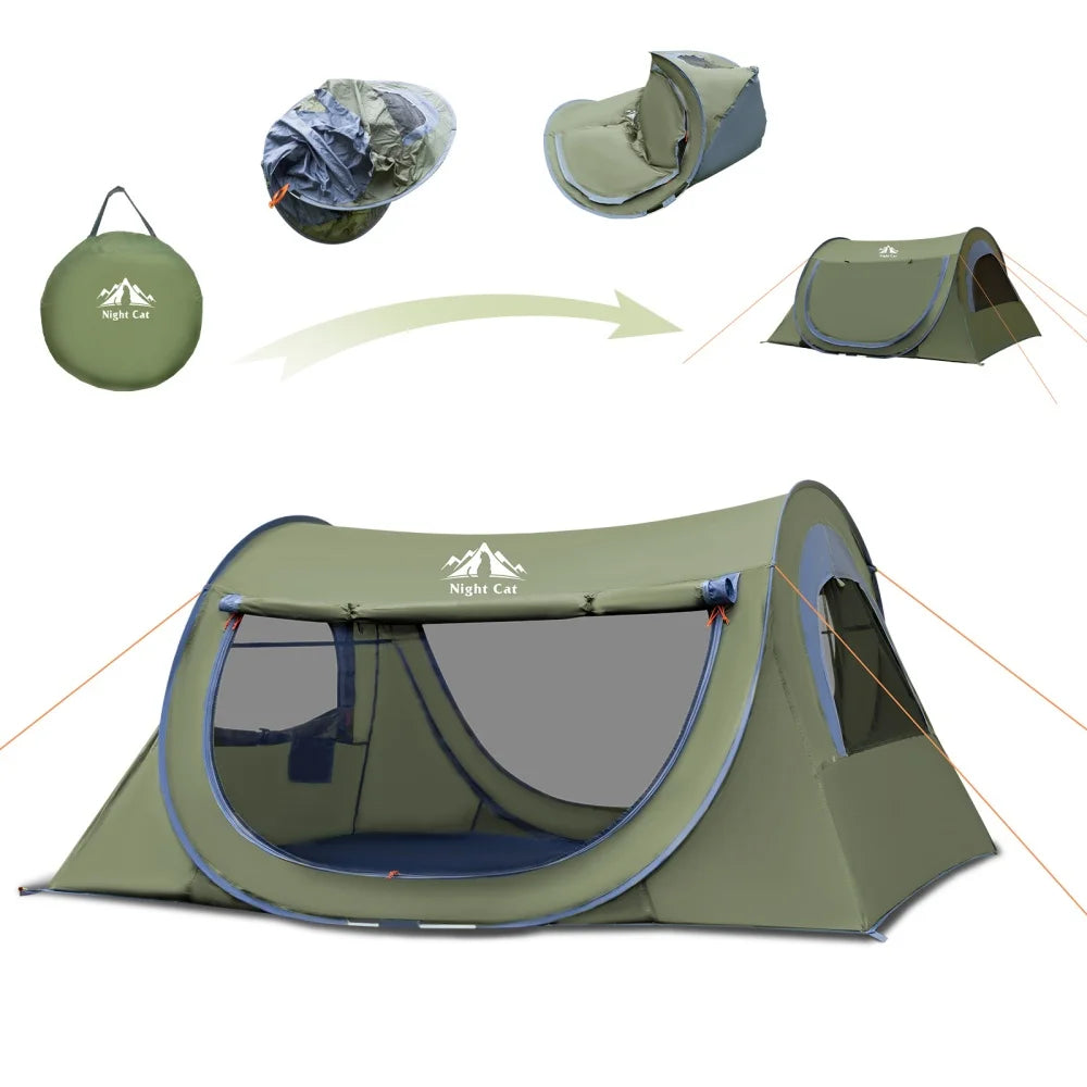 Night Cat Pop Up Tent 2 Person with Mosquito Net : Waterproof Camping Tent Easy Setup for Picnic Festival in Park Backyard