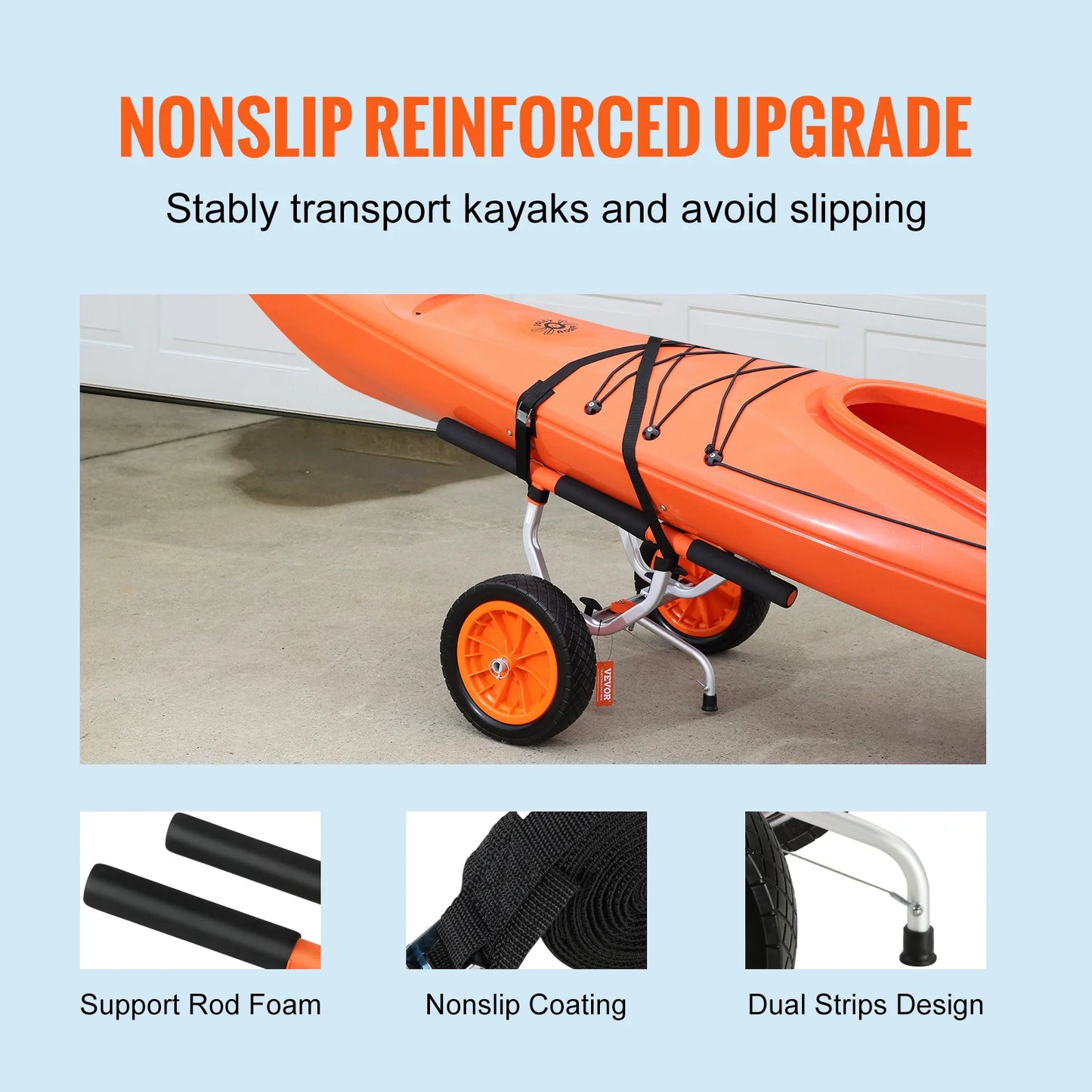 SucceBuy 450lbs Kayak Cart Detachable Canoe Trolley Cart with 12'' Solid Tire Adjustable Width for Paddleboards Float Mats Boats