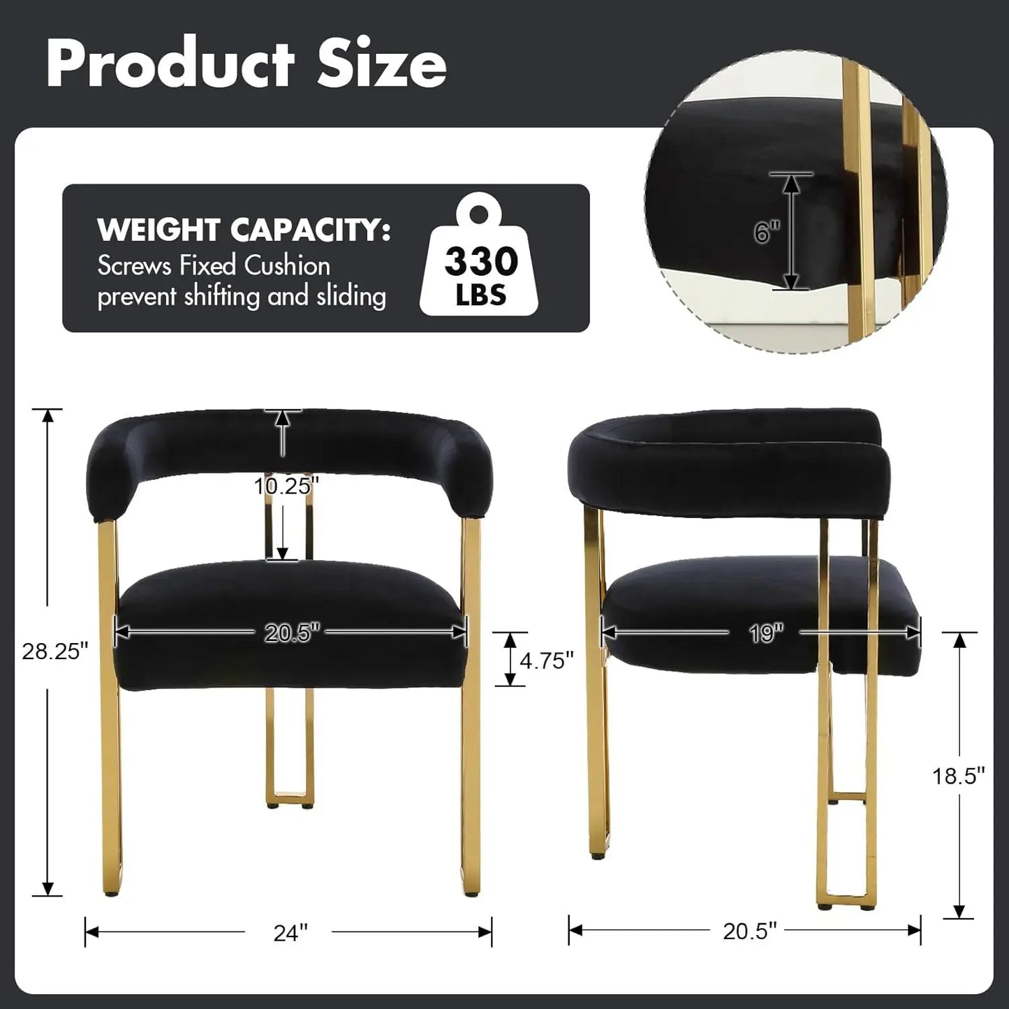 Set of 4 Black and Gold Modern Dining Chairs, Velvet Upholstered Barrel Armchairs with Metal Legs for Kitchen, Customized