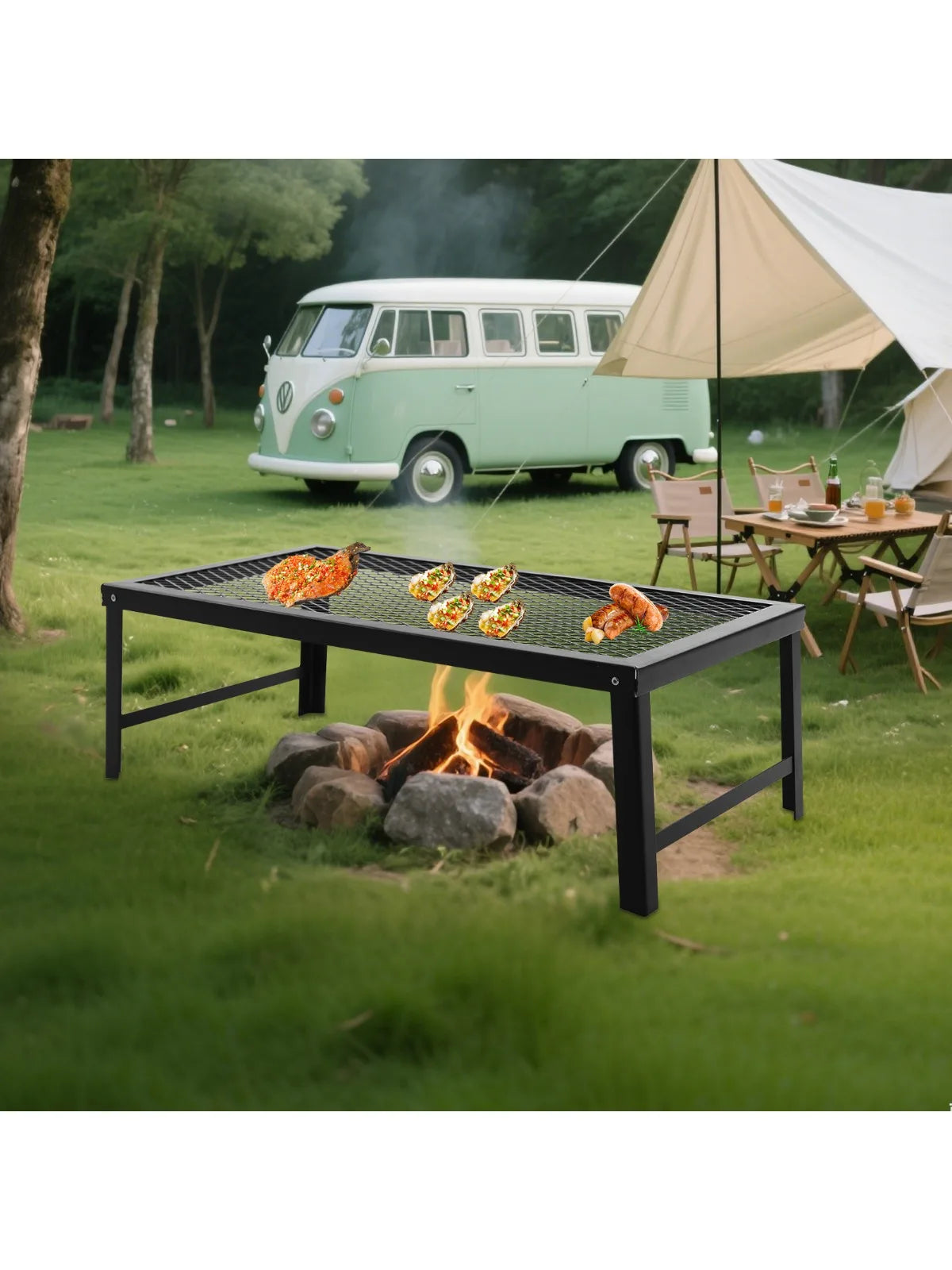 Folding Grill Rack Portable Barbecue Net Table BBQ Iron Campfire Grill Suitable for Outdoor Barbecues Picnics Camping