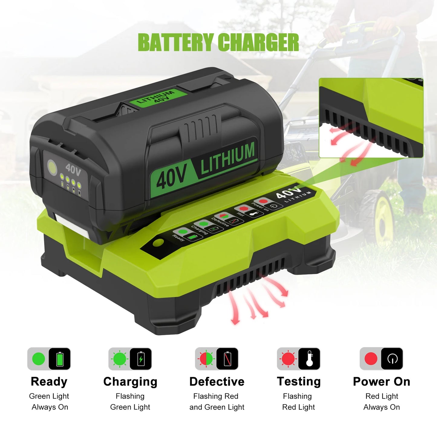 OP401 For Ryobi 40V Battery Charger with 6000mAh Rechargeable Battery Compatible For Ryobi Charger Kit OP4050A OP4040 OP4030