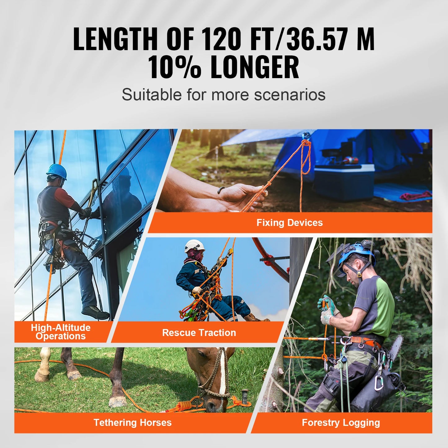 SucceBuy 120ft Dual-Weave Polyester Cord 3/8 1/2 inch 48-Strand Multi-Use Rope Arborist Activities Outdoor Adventures Versatile