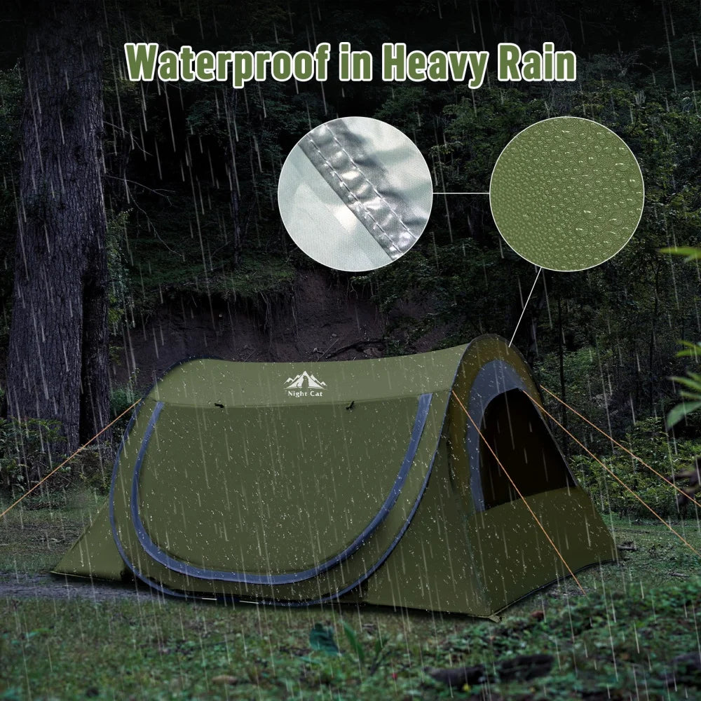 Night Cat Pop Up Tent 2 Person with Mosquito Net : Waterproof Camping Tent Easy Setup for Picnic Festival in Park Backyard