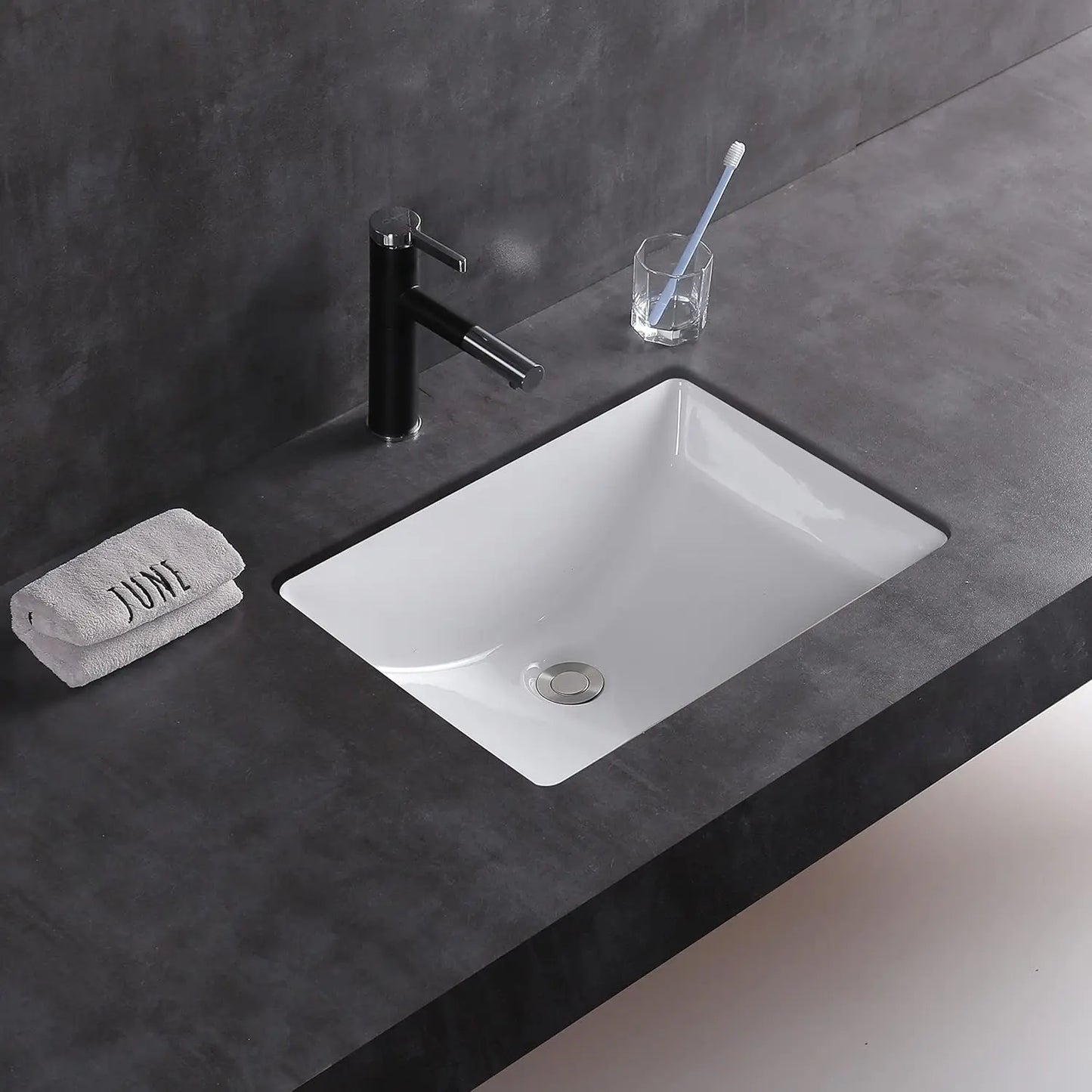 20.9 Inch White Porcelain Undermount Bathroom Sink, Rectangle Vanity Basin for Easy Installation