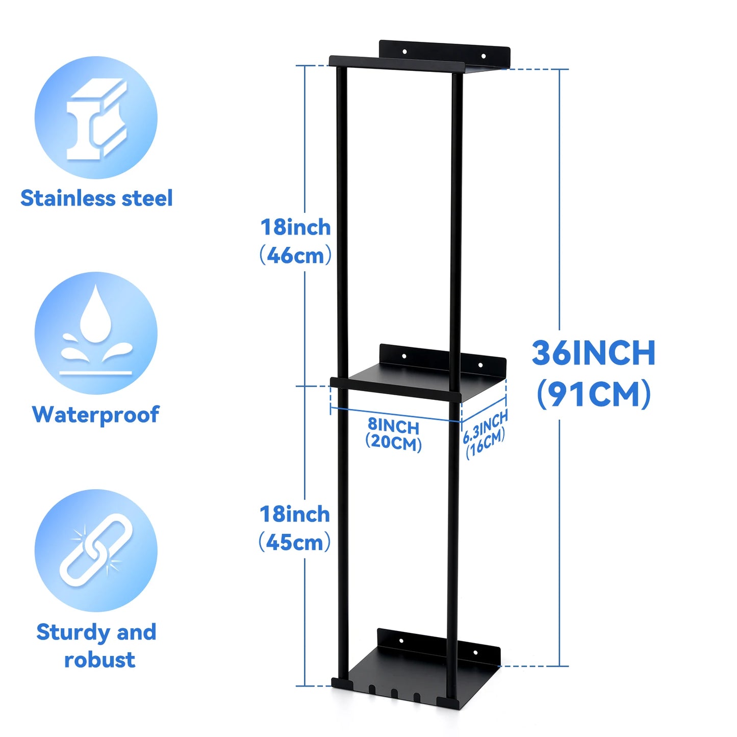 Towel Racks for Bathroom 3 Tier Towel Holder with Shelf & 6 Hooks Wall Mounted Vertical Rolled Towel Storage Organizer Hoder