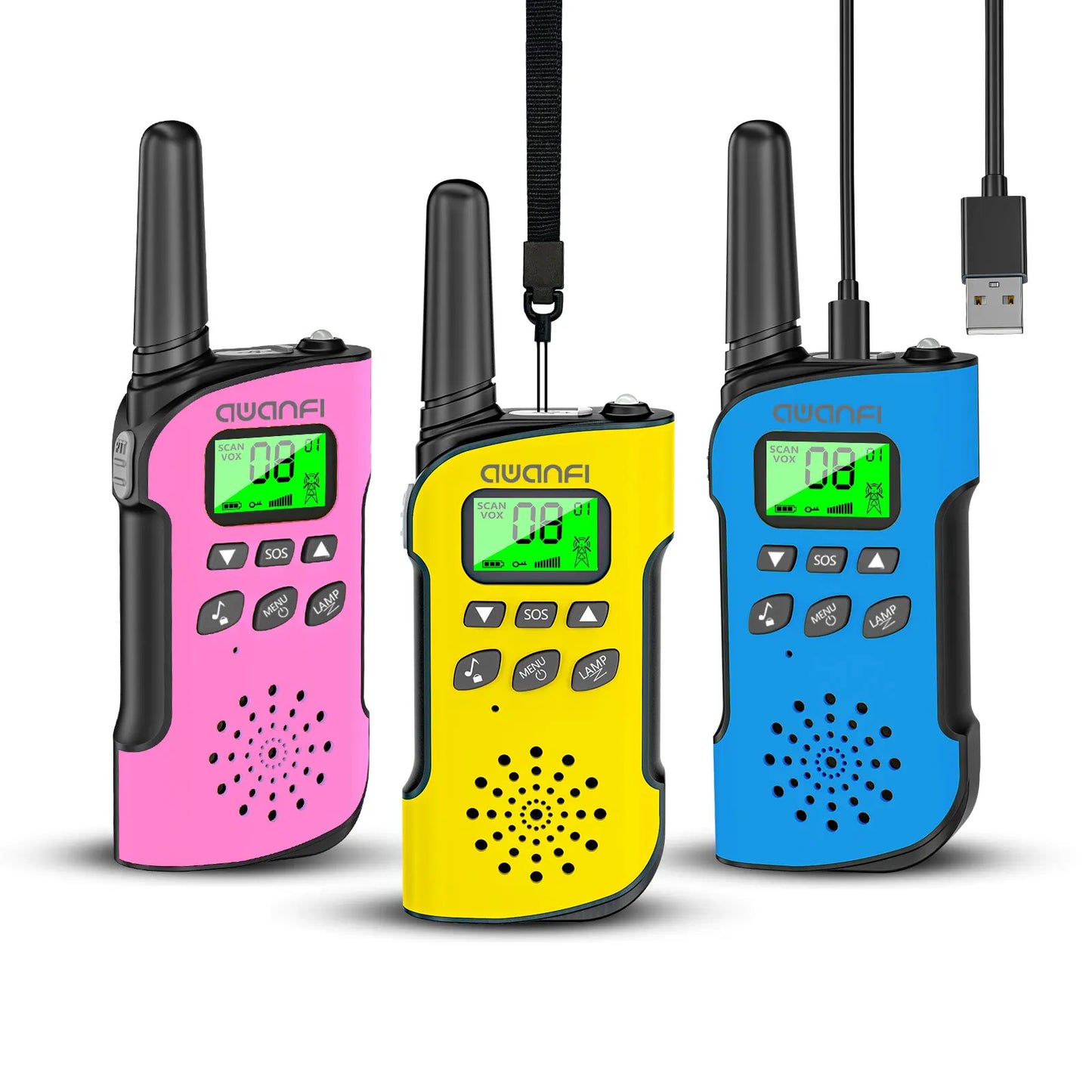 AWANFI Kids Walkie Talkies Rechargeable  2/3/4 Packs Long Range FRS, 22 Channels, VOX, 1000mAh Li-ion Battery for Camping Hiking