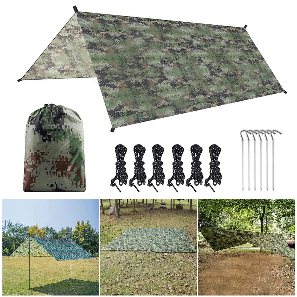 Portable Camouflage Awning Shade 210T Polyester Yarn Camping Tarp Waterproof Foldable Ultra-light Picnic Backpacking Equipment