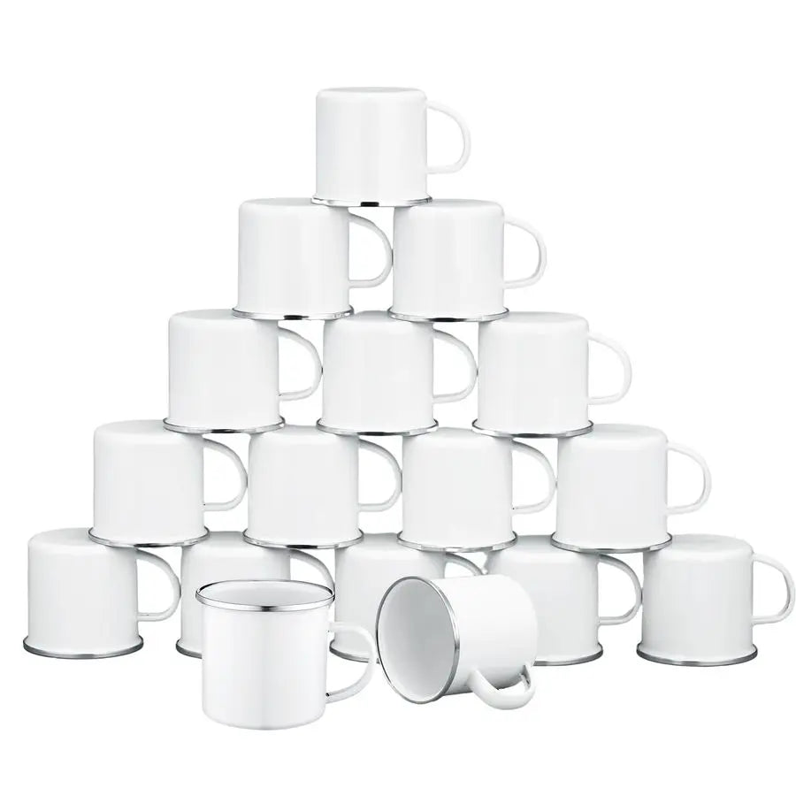 24 Pcs Enamel Mug White Camping Coffee Mug with Handle Silver Rim Portable Drinking Cup Metal Round Camp Enamel Cup for Tea and