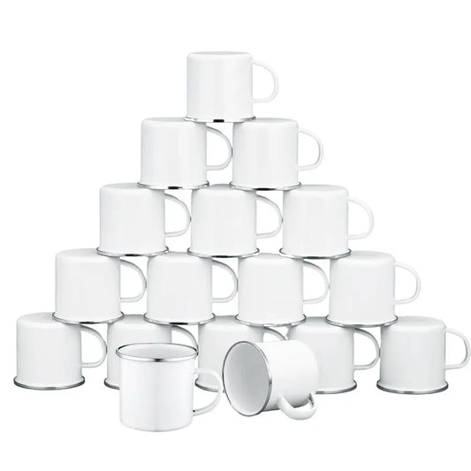24 Pcs Enamel Mug White Camping Coffee Mug with Handle Silver Rim Portable Drinking Cup Metal Round Camp Enamel Cup for Tea and