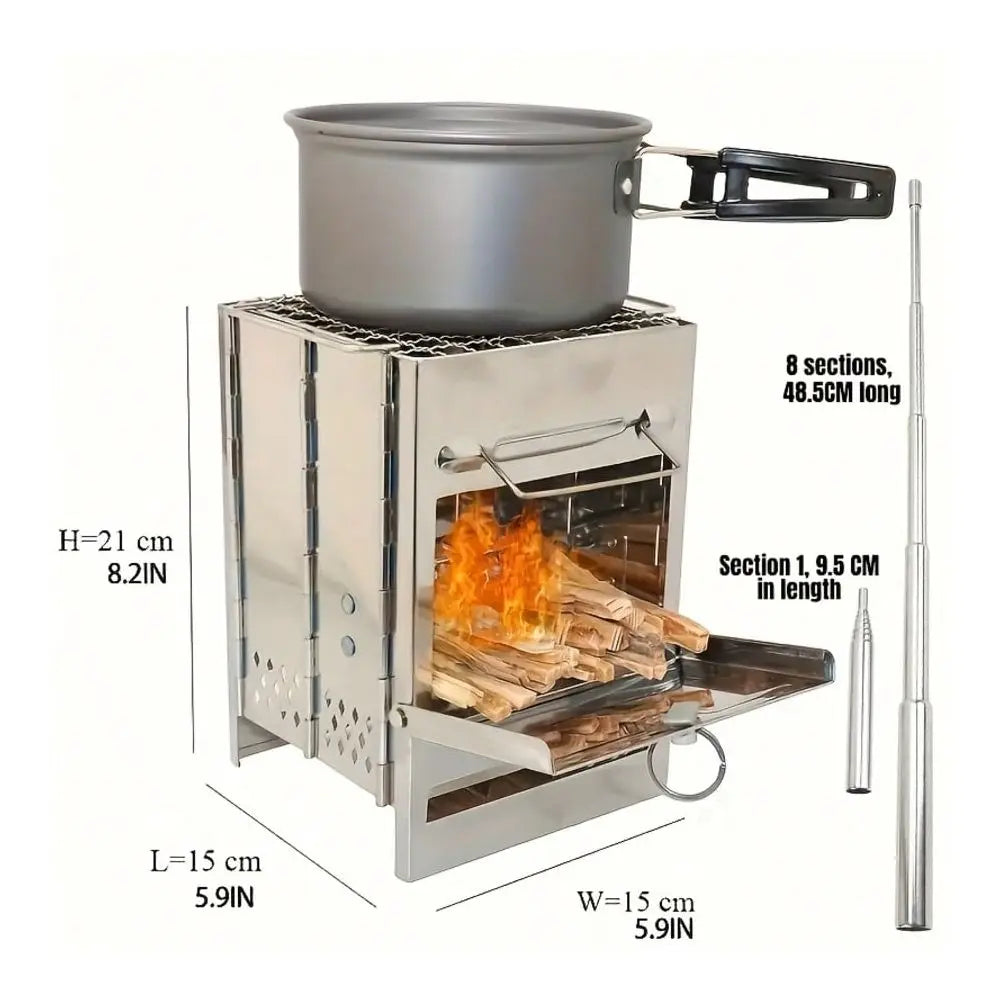 Portable Mini Wood Burning Stove, Lightweight Stainless Steel Camping Stove, Foldable Outdoor Cooking Heating Stove For Camping