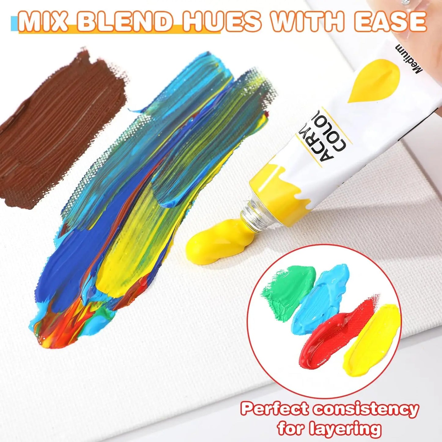 Acrylic Paint Set 12 Colors with 20 Paint Brushes, Non-Toxic Craft Kit for Adults and Beginners, Perfect for Canvas, Paper, Wood