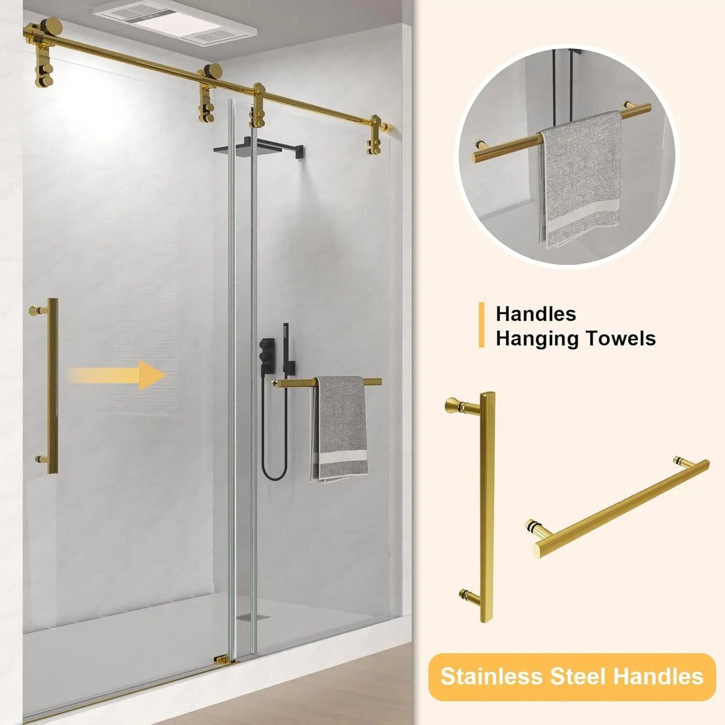 Frameless Shower Door 56-60" W x 76" H, Bathroom Sliding Glass Shower Door with 5/16" (8mm) Clear SGCC Tempered Glass