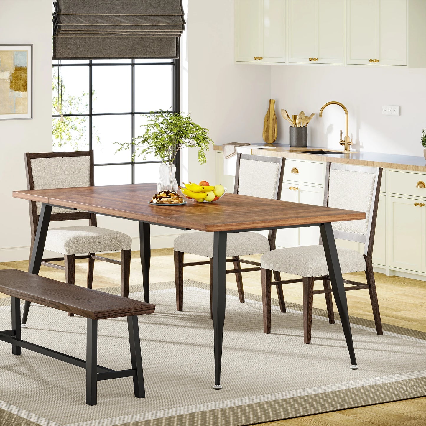 Tribesigns Dining Table180x80x75cm, Spacious Rustic Industrial Table for 6-8 People, Sturdy Metal Legs & Modern Faux Wood