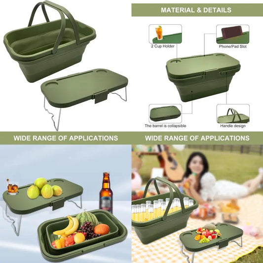 foldable picnic basket large capacity camping folding basket with table car trunk organiser can be used as ice bucket suitable f
