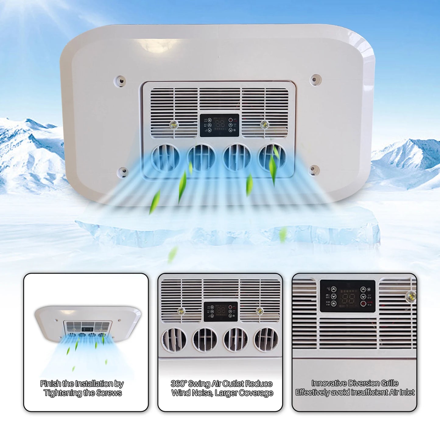 Treeligo 13500BTU Electric Air conditioner 12V Automotive Camper Van Parking Cooling Air Conditioner For RV Rooftop Caravan Bus