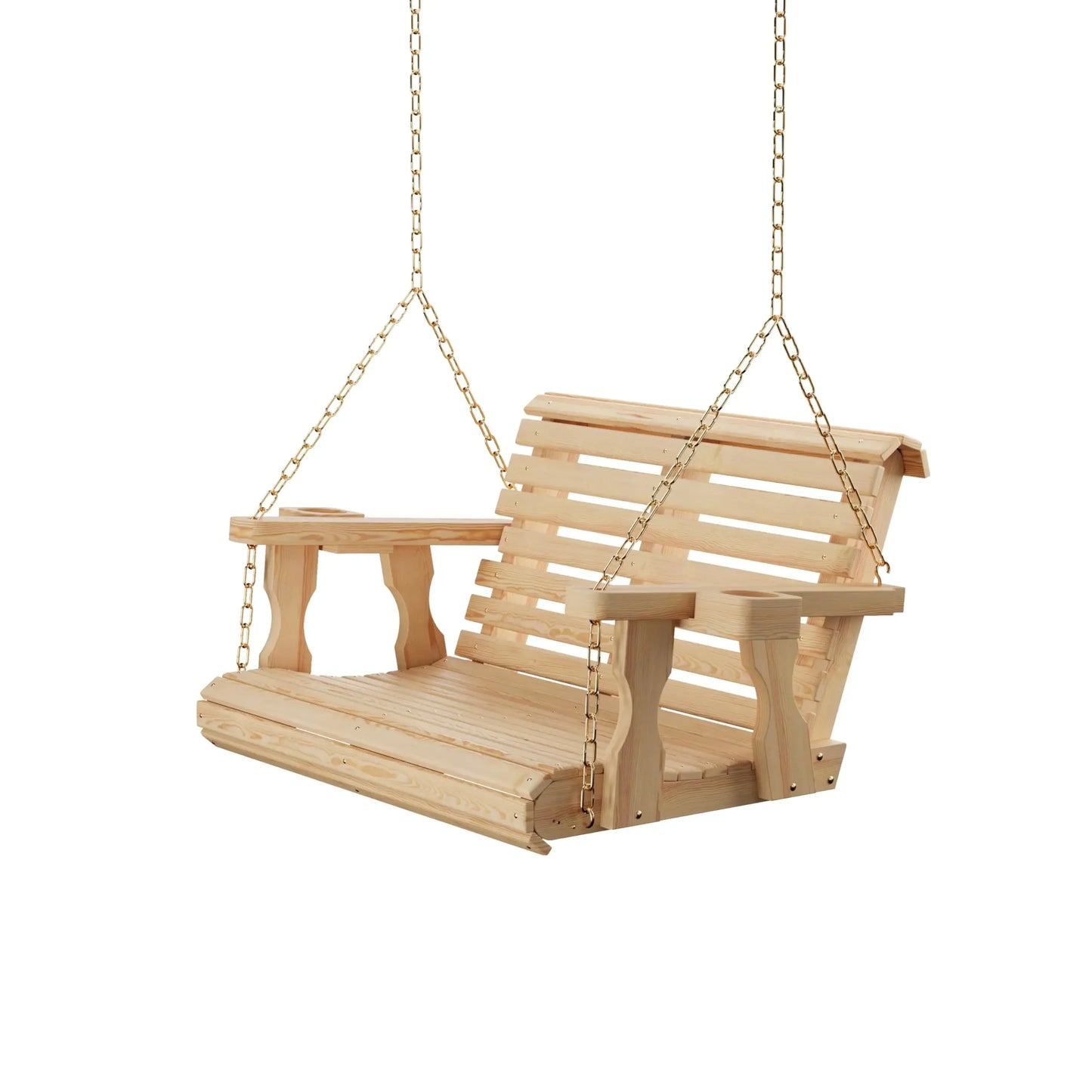 Amish Casual Heavy Duty 700 Lb Capacity Porch Swing with Cup Holders (4 Foot, Cedar Stain) – Wooden Outdoor Roll Back Swing