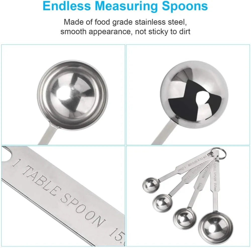 5PCS Stainless Steel Measuring Spoons Set, 1/8 tsp to 1 tbsp, Food Grade for Baking & Cooking