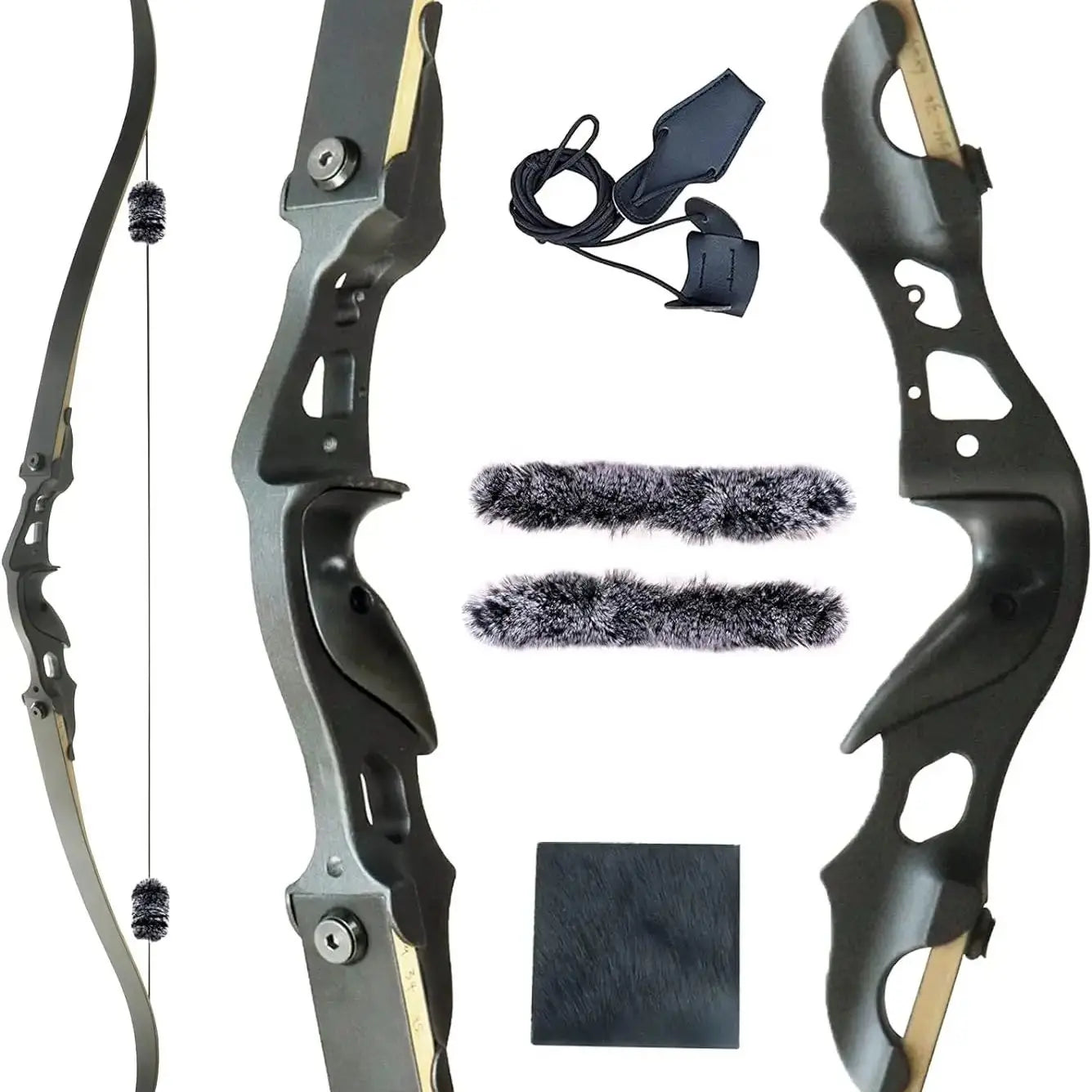 60" Adult Recurve Bow 25-50lbs Black Hunter Aluminium Riser Right Hand Archery Set Hunting Target Shooting Equipment
