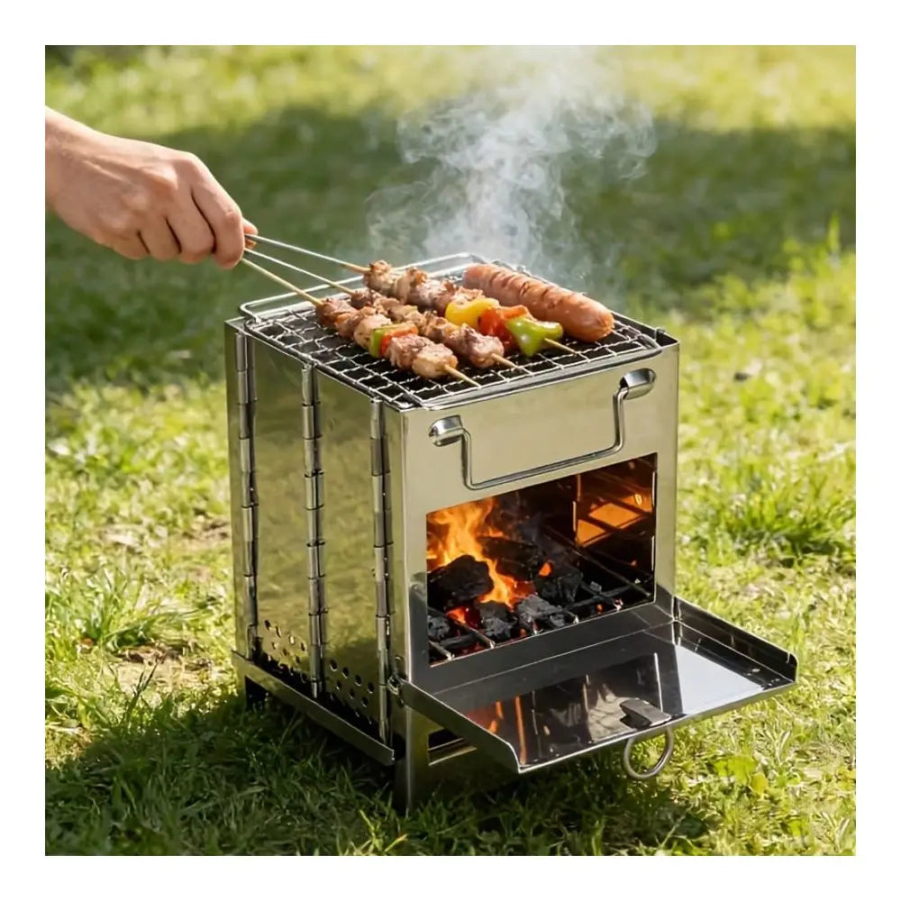 Portable Mini Wood Burning Stove, Lightweight Stainless Steel Camping Stove, Foldable Outdoor Cooking Heating Stove For Camping
