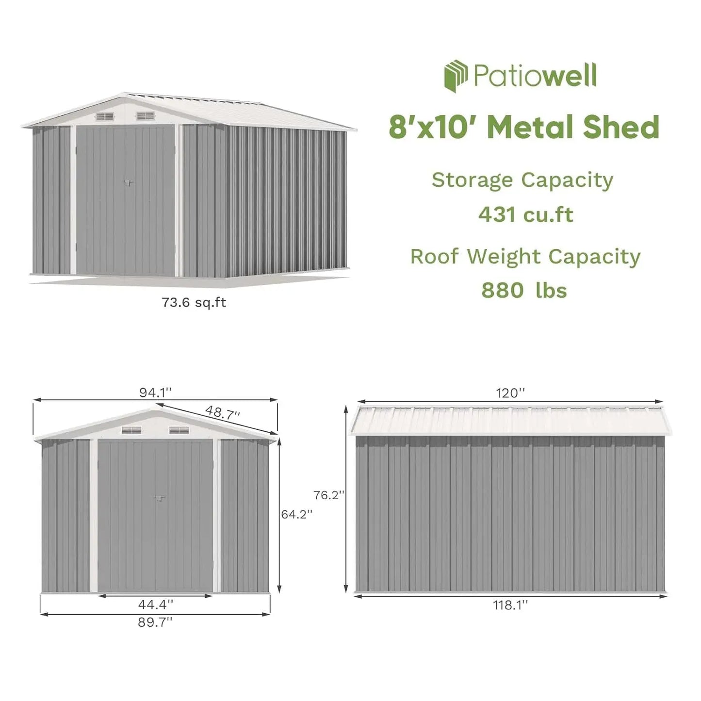 8x10FT Outdoor Storage Shed Metal Sloping Roof Double Lockable Door Backyard Garden Patio Lawn Tool Custom