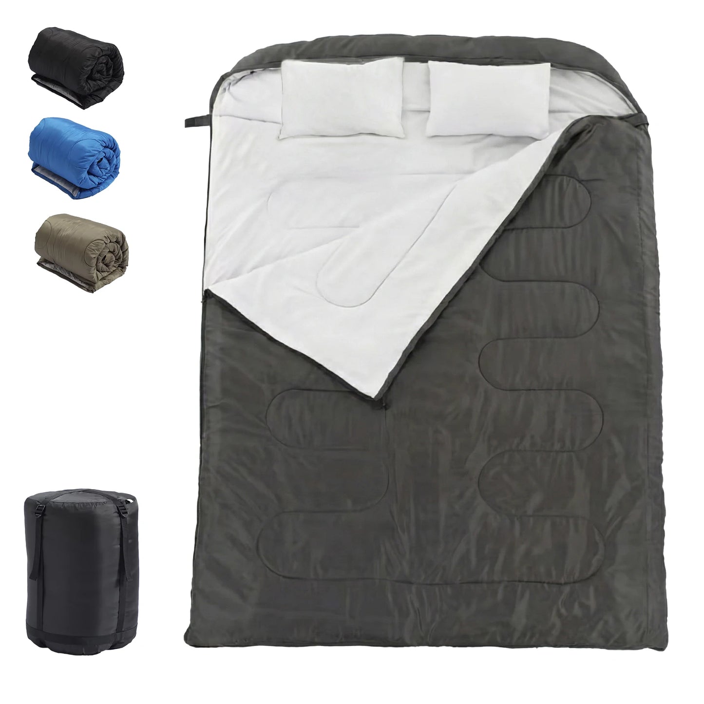 JHK Double Sleeping Bag for Adults with Pillow Lightweight 3 Season Portable Compact Sleeping Bag for 2 Person Hiking Fishing