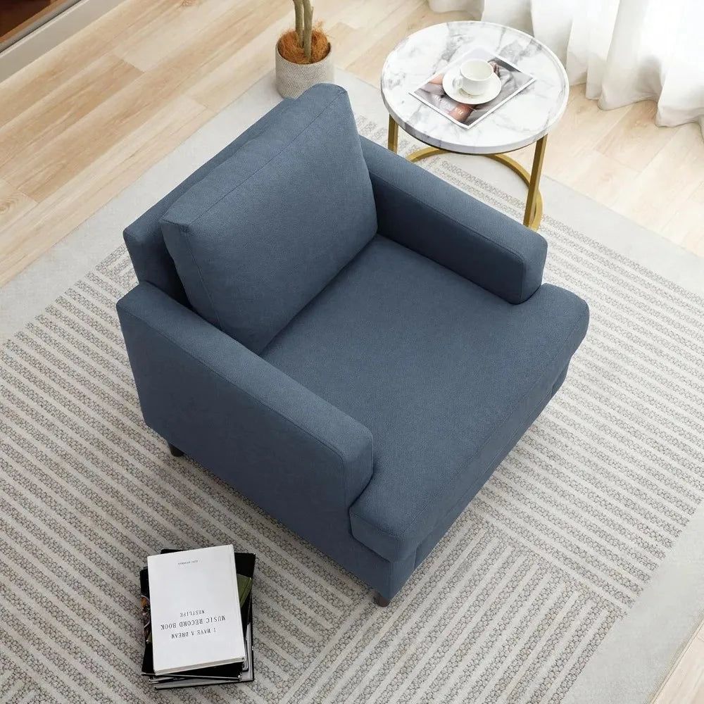 Mid-Century Accent Chair,Modern Linen Fabric Armchair for Living Room,Comfy Upholstered Reading Accent Chairs for Bedroom