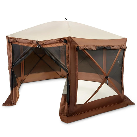 Pop Up Screen Tent, Large Outdoor Camping Gazebo Canopy, Pavilion, 12.5', Brown - Foldable and Portable Screened, Customized
