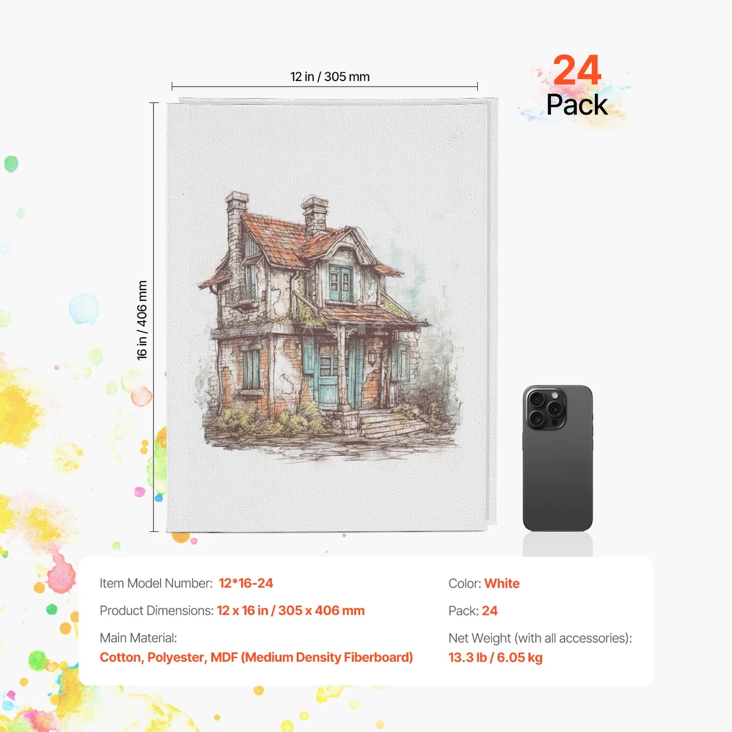 SucceBuy Canvas Boards Painting White Canvases Painting Canvas Panels Sketching Acrylic Oil Painting Watercolor Paint Canvas