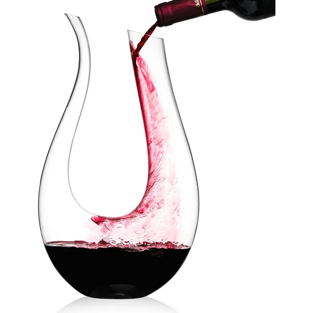 Wine Decanter, 100% Hand Blown Lead-free Crystal Glass Red Wine Carafe U Shape Wine Aerator