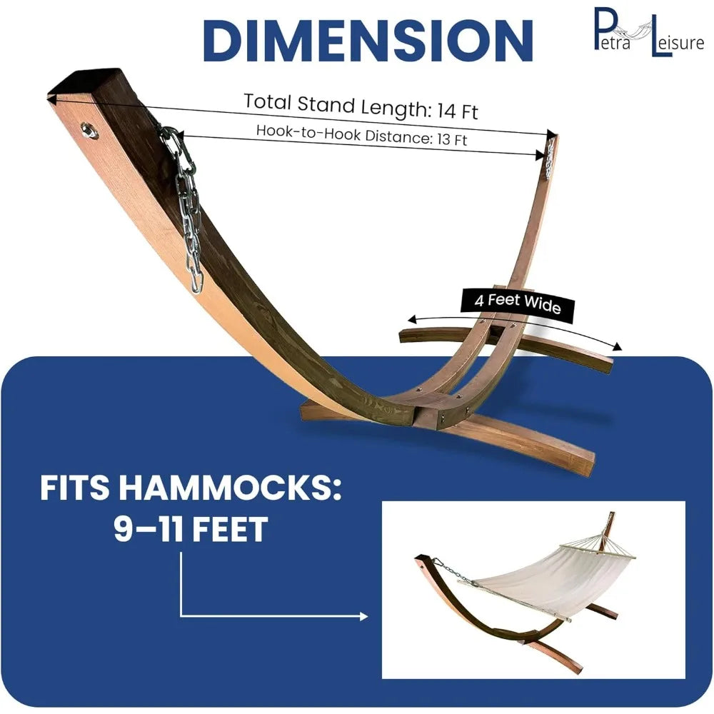 14 Ft. Wooden Arc Hammock Stand. 450 LB Capacity. Teak Stain Finish