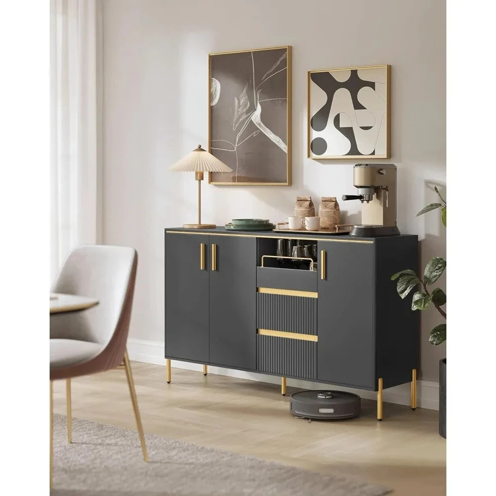 Buffet Cabinet with Storage, Sideboard, Kitchen Cabinet with Drawers, Adjustable Shelf, Fluted Drawer Front, for Living Room