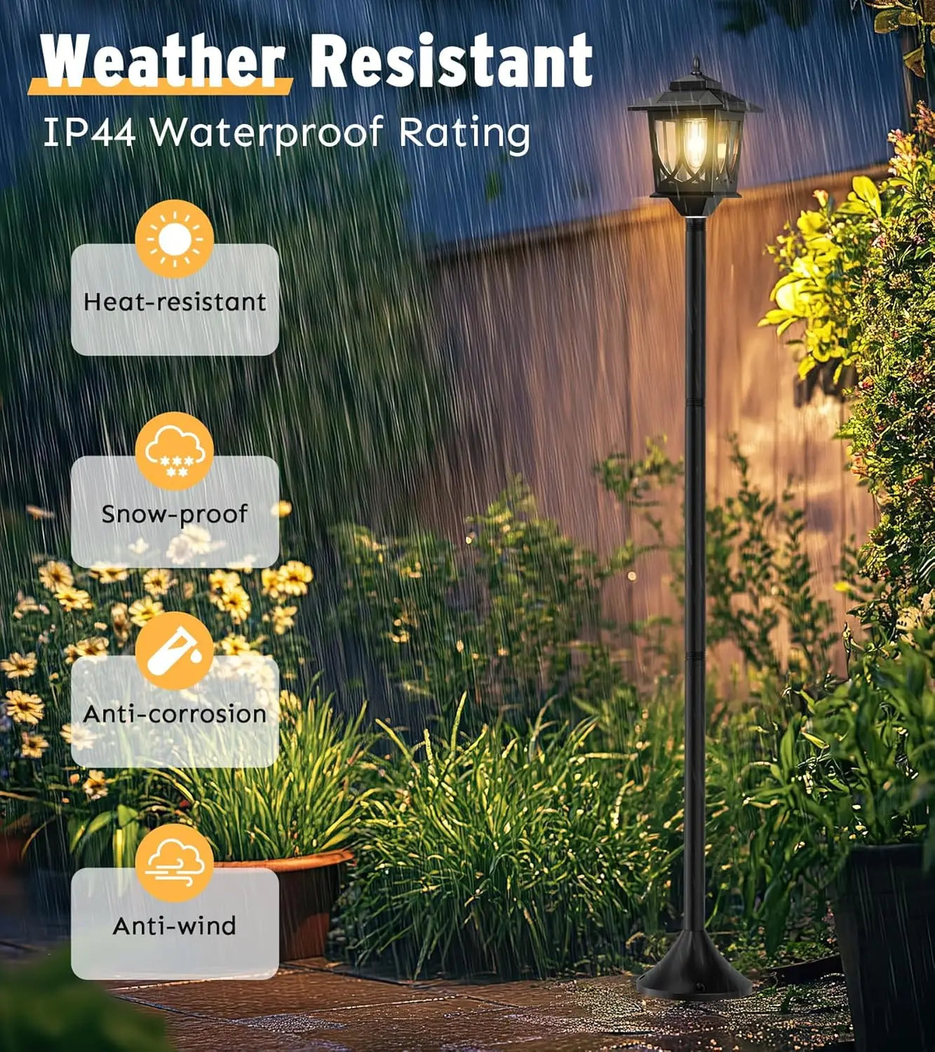 63" Solar Lamp Post Light 2 Pack, Waterproof Outdoor Lights for Patio, Backyard, Porch Decor with Warm White Replaceable Bulb