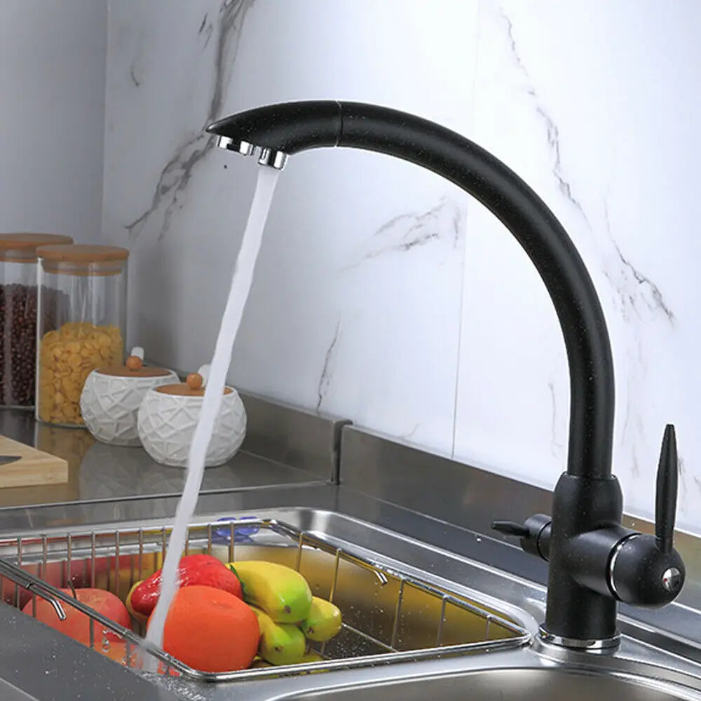 Black Three-Way Faucet Kitchen Sink Mixer Tap with Waste for Island Sink Three-Way Mixture Tap for Bathroom
